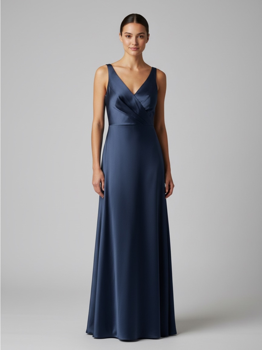 Ralph Lauren Navy Satin V-Neck Black Tie Gown size 6
